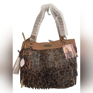 SOLD NWT Vintage Leather Betsey Johnson " Fringe Down" Leopard Bag